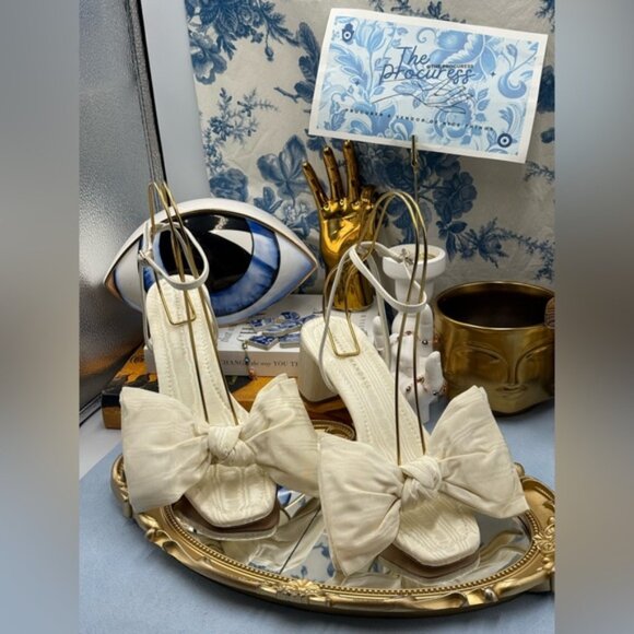 🆕 LOEFFLER RANDALL 🧿 NWOB Carmen Cream Moiré Bow Sandal, Sz 9 - Picture 4 of 12